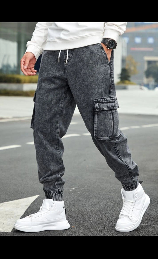 Grey Denim Cargo Trouser