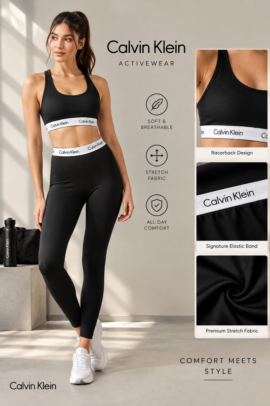 Calvin-Klein Women’s Black Sports Bra & Leggings Set