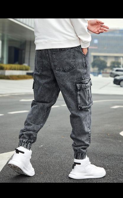 Grey Denim Cargo Trouser