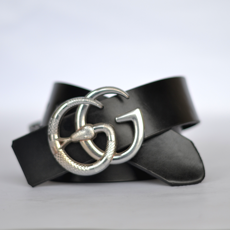 CRS BRANDED SILVER GG LEATHER BELT