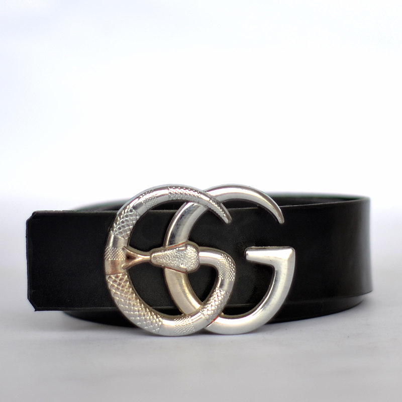 CRS BRANDED SILVER GG LEATHER BELT