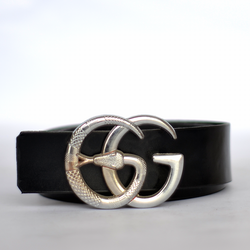 CRS BRANDED SILVER GG LEATHER BELT