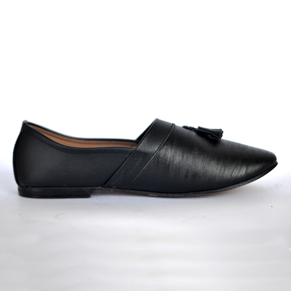 BLACK TUSSEL SLIP-ONS