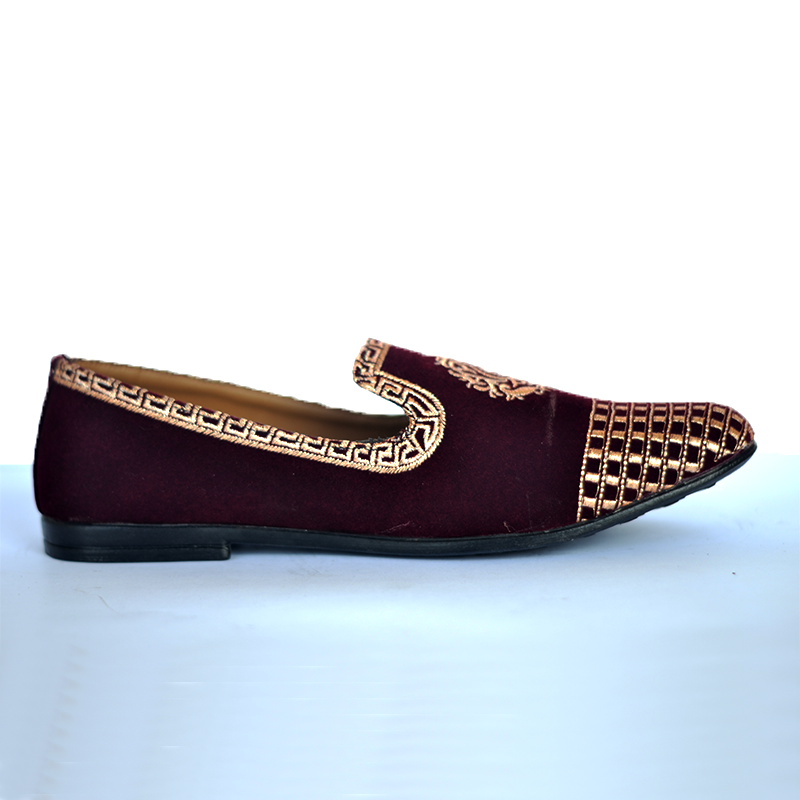 MEHROON VELVET SLIP-ONS