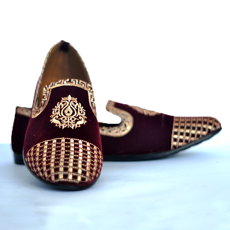 MEHROON VELVET SLIP-ONS