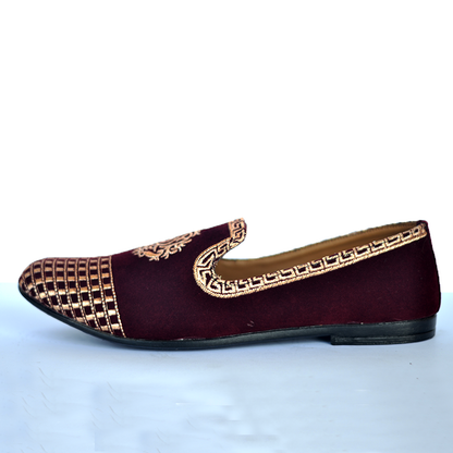 MEHROON VELVET SLIP-ONS